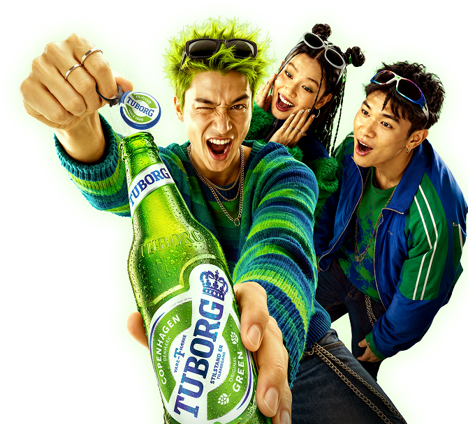 Friends celebrating with Tuborg